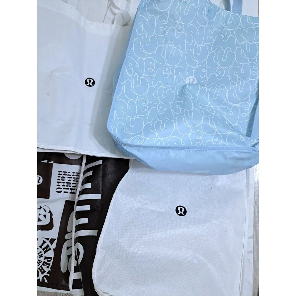 Lululemon Lot of 8 Reusable Shopping Tote Bags Medium Red Black White Blue